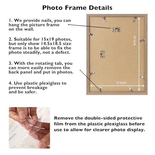 Image of JCJMY 15x19 Picture Frame Rustic Brown for Poster Photo Picture, Horizontal and Vertical Formats for Wall Hanging, 15 x 19 Wall Gallery Poster Photo Frame for 15 by 19 Photos Posters, Rustic Brown