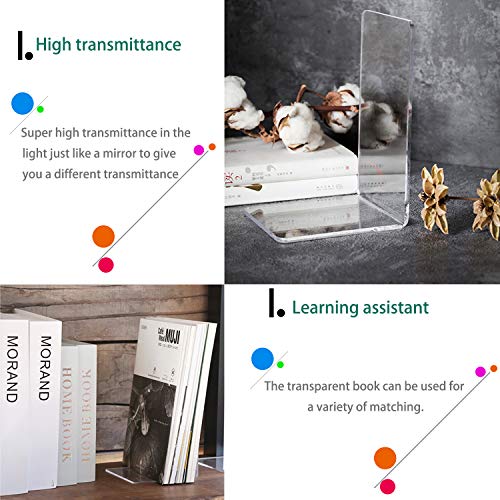 Image of MerryNine MerryNine Acrylic Book Ends 6pcs for Shelves, Clear Bookends for Shelves, Books end Organizer, Book Holder Stand Decorative, Book Stoppers for Heavy Duty Books (Plastic Acrylic 3 Pairs)