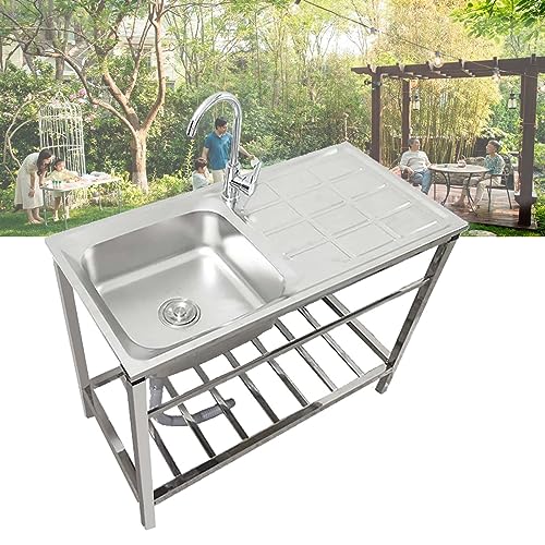Evier Exterieur De Jardin Évier Inox De Cuisine 1 Bac Avec Robinetterie Froide Evier Buanderie Avec Poste De Travail Évier De Cuisine Commercial Avec Étagère De...