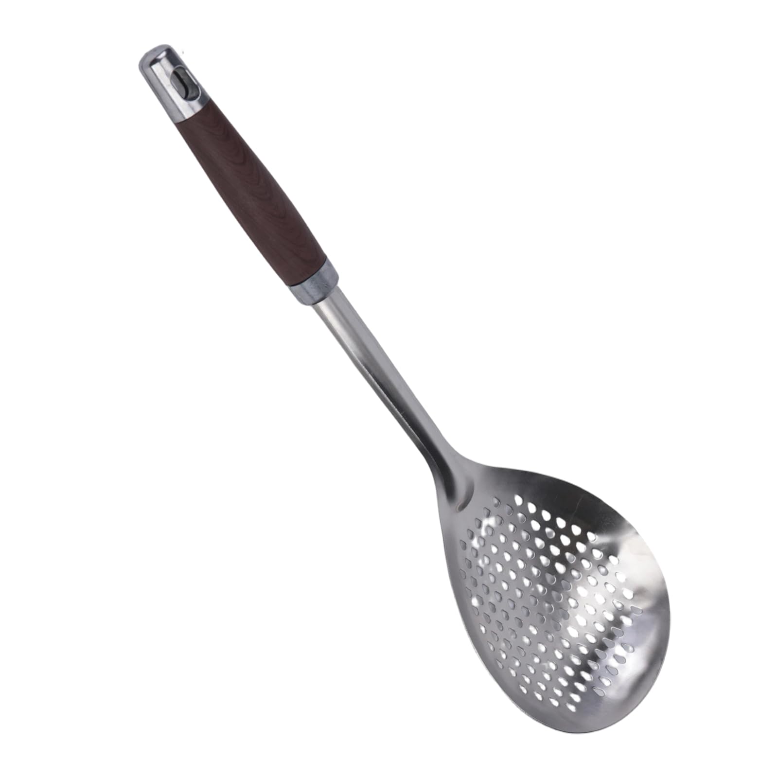 Shntig Wood Handle Perforated Turner 201 Stainless Steel Skimmer Ladle Slotted Spoon for Cooking and Draining Rustless Grooved Spoon