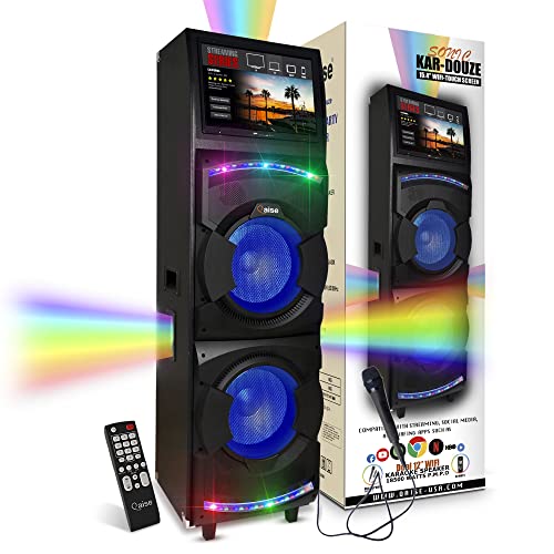 Dual 12â€ woofer High Power Bluetooth Karaoke System with 15.4 inch HD Touchscreen Wifi Streaming All-In-One Karaoke Machine with YouTube, Netflix, Music streaming and google app store and Laser lights
