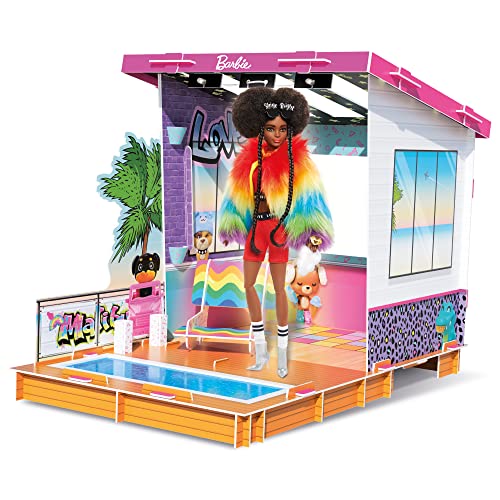 Barbie by Bladez Toyz Pop Up Party House - Casa de muñecas Barbie Personalizable con Luces LED y Piscina - Juguete Barbie fácil de Construir - Accesorios Barbie sostenibles - Regalos Barbie para Cada