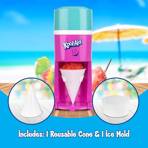 Image of Kool-Aid Shave Ice and Snow Cone Machine, Multi-Use Ice Shaver for Frozen Treats, Slushies, Snow Cones, and More - Reusable Cup and Ice Mold, Stainless Steel Blades - Sharkleberry