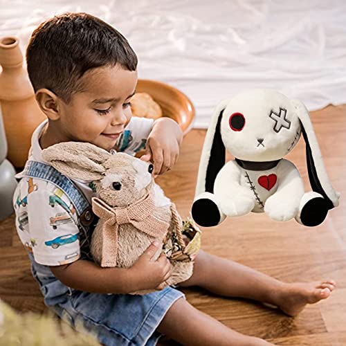 Crazy Rabbit Plush, Halloween Dreadful Bunny Stuffed Animal Long-Eared Standing Toy, Adorable Easter Anxiety Rabbit Plushie Birthday Gift For Kids Adults (White, 25Cm) #TOP5