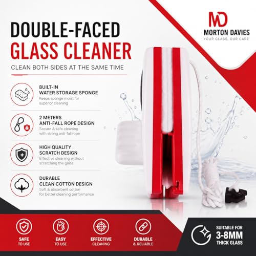 Image of Magnetic Window Glass Cleaner | Doublefaced Glass Cleaner | Double-Side Glazed Two Sided Wiper with 2 Extra Cleaning Cotton Squeegee Washing Equipment Household Magnet (Multicolour)