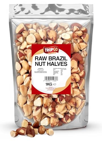 Tropgo Raw Brazil Nut Halves 1kg - Packed Fresh 100% Natural Brazilian Nuts with Fibre Protein and Minerals Perfect for Snacking - Kosher Nuts - Bulk Brazil Nuts