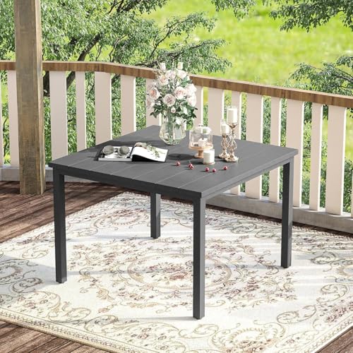 Image of VICLLAX Outdoor Dining Set for 4, 5 Pieces Patio Dining Furniture Set with Umbrella Hole- 40.2 inch Patio Table and Chairs for Balcony, Garden and Deck, Grey Tabletop
