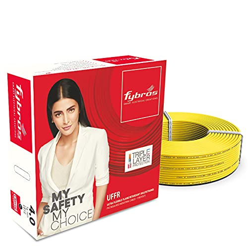 Image of Fybros ULTRA FLEXIBLE FR PVC Insulated 4 Sq Mm Wire | UFFR Yellow Copper Wires & Cables| Cables For wiring | 4 Sq Mm Yellow wire 90 meter| Industrial Wire Cable| Electrical Wire