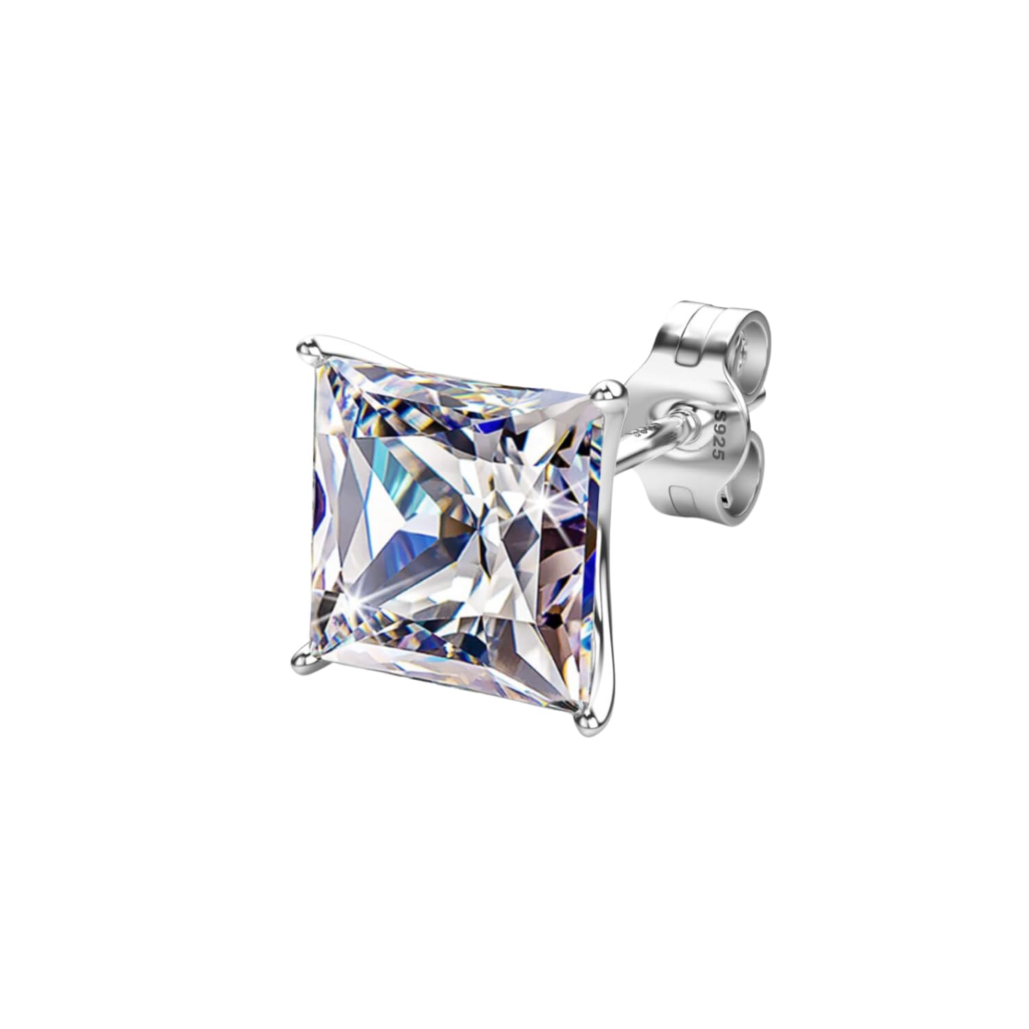 HIGHSPARK 925 Silver Mens "Sparkling Martini" Square Solitaire Stud Earring | 92.5 Sterling Silver and Diamond like Brilliance Sparkling Zirconia | Single Stud for Men | Lovely Gift - Silver 5mm (B0CTG4QR5C) Amazon Price History, Amazon Price Tracker