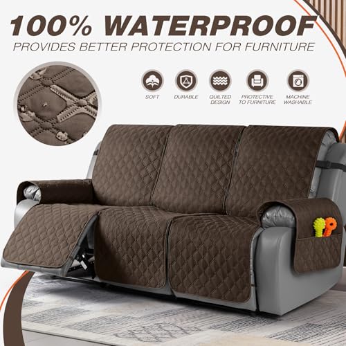 Image of TAOCOCO 100% Waterproof Recliner Covers, Recliner Sofa Covers with Leg Straps, Reversible Recliner Couch Cover for Reclining Chair, Washable Couch Protector for Pets Kids(3 Seater, Brown)