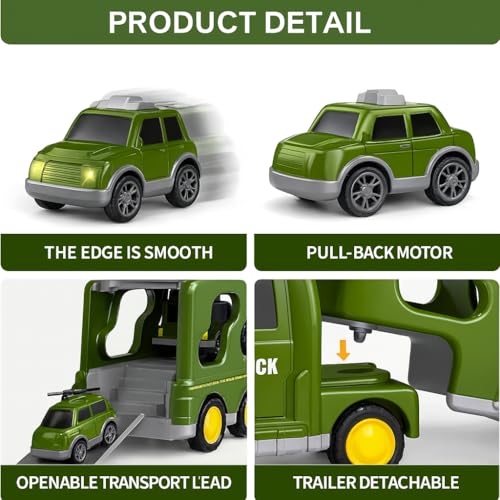 Image of Mini Explorer 5-in-1 Friction-Powered Military Truck Toy Set with Music | Army Transport Carrier Vehicle for Boys & Girls | Educational Montessori Toy | Birthday Gift for Kids Ages 3+
