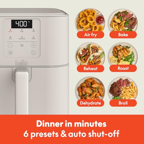 bella 6 Qt Slim Air Fryer, Fits-anywhere™ Kitchenware, EverGood™ Ceramic Nonstick Coating, Adjustable Temperature, 6 Preset Cooking Options, 60 Min Auto Shutoff w Audible Tone, 5lb Capacity, Oatmilk - Image 6
