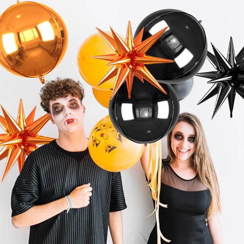 Image of 6pcs 22 inch Black Orange Star Balloons and 4D Large Foil Balloons, Black Foil Star Balloon Orange 4D Aluminum Balloon For Birthday Baby Shower Halloween Basketball Party Wedding Anniversary Decor