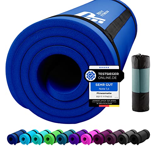 REFIT FITNESS Sportmatte Comfort-Max 190 x 60 x 1.5 cm Navy Blau PainProtect SmartCell NBR Yogamatte Rutschfest Tragegurt Gymnastikmatte Matte für Sport Yoga Gymnastik Pilates