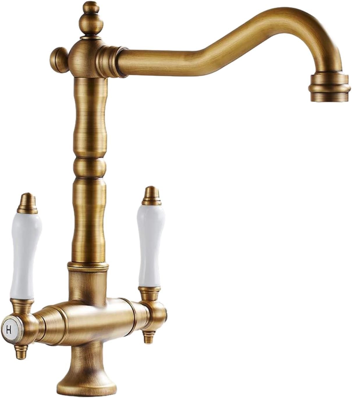 ZYCHSJXA Brushed Copper Kitchen Mixer Tap Double Handle Hot Cold Faucet Vegetable Sink Dishwashing & Basin Swivel for Kitchens