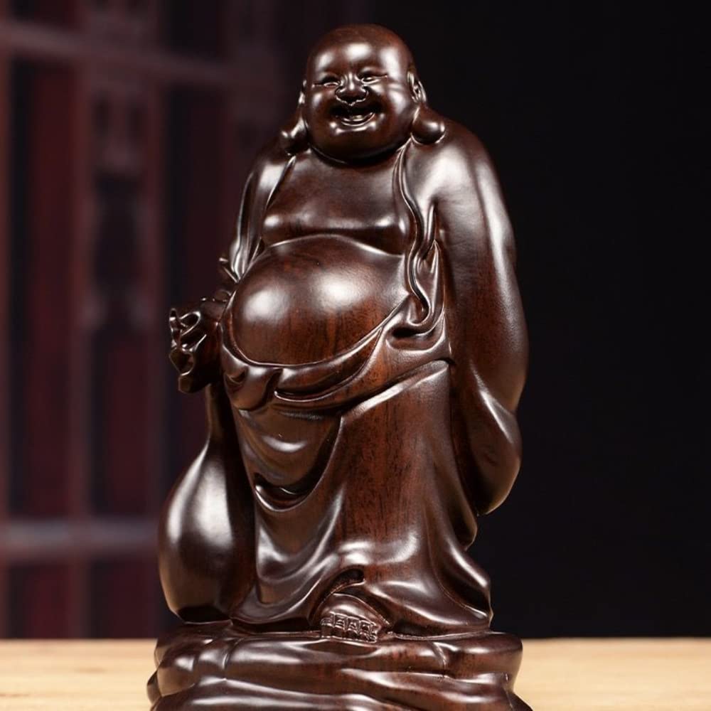 Manualidades y Decoraciones, 20 cm, Tallas de Madera de sándalo Negro, Decoraciones, Bolsas de Tela, estatuas de Buda Maitreya, Decoraciones, artesanías