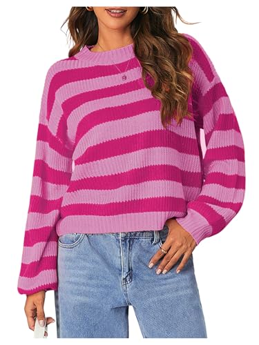 SOLY HUX Women's Color Block Striped Knit Tops Casual Long Sleeve Drop Shoulder Sweater Pullovers