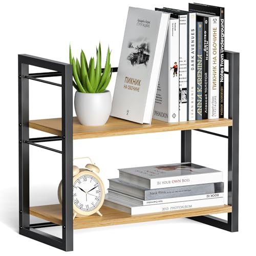 THYGIFTREE Office Desk Shelf Organizer, Wood Desktop Bookshelf Supplies Storage Rack, Shelf for Top of Desk and Dresser (Black) - Image 4