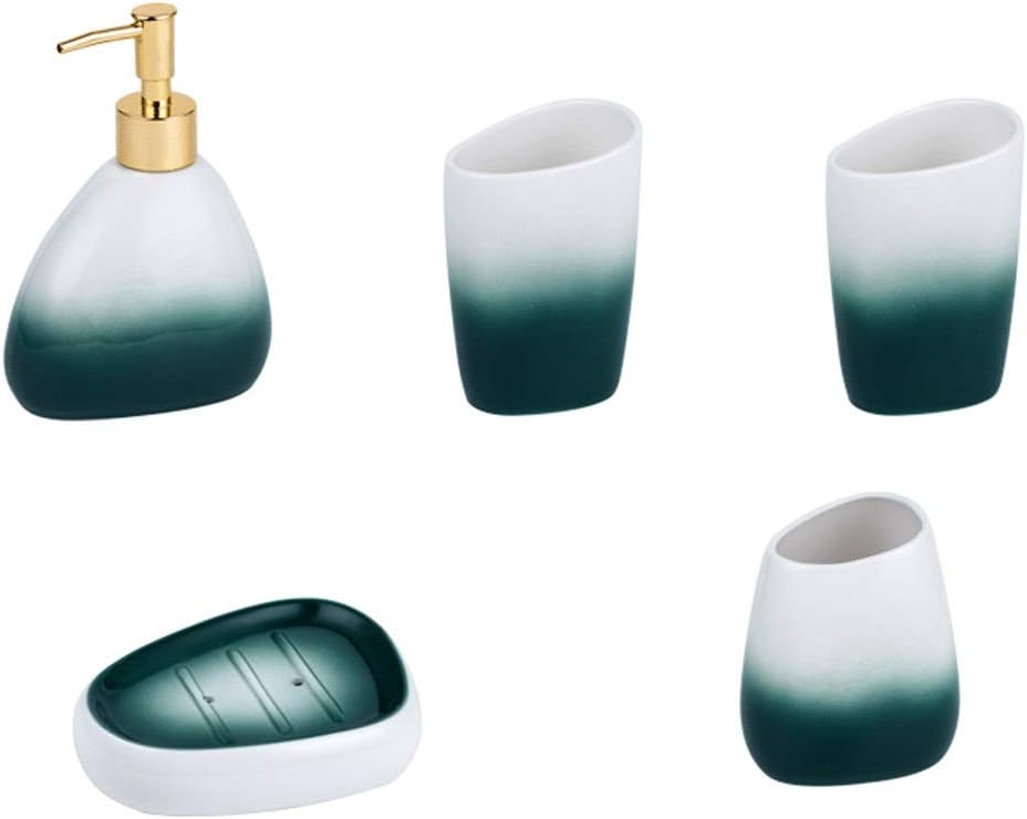 Dispenser Pump Soap Dispenser Bathroom Shower Pump Green Bathroom Accessories Set 450Ml/15.2Oz Soap Dispenser Retro Ceramic Lotion Dispenser (Color : 5 Piece Set)