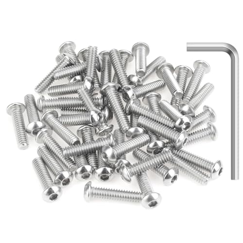 Image of 50 Pieces 1 /4-20 x 1 Button Head Socket Cap Screws Bolts, HELIFOUNER 304 Stainless Steel (18-8) Screws, Bright Finish, Fully Threaded