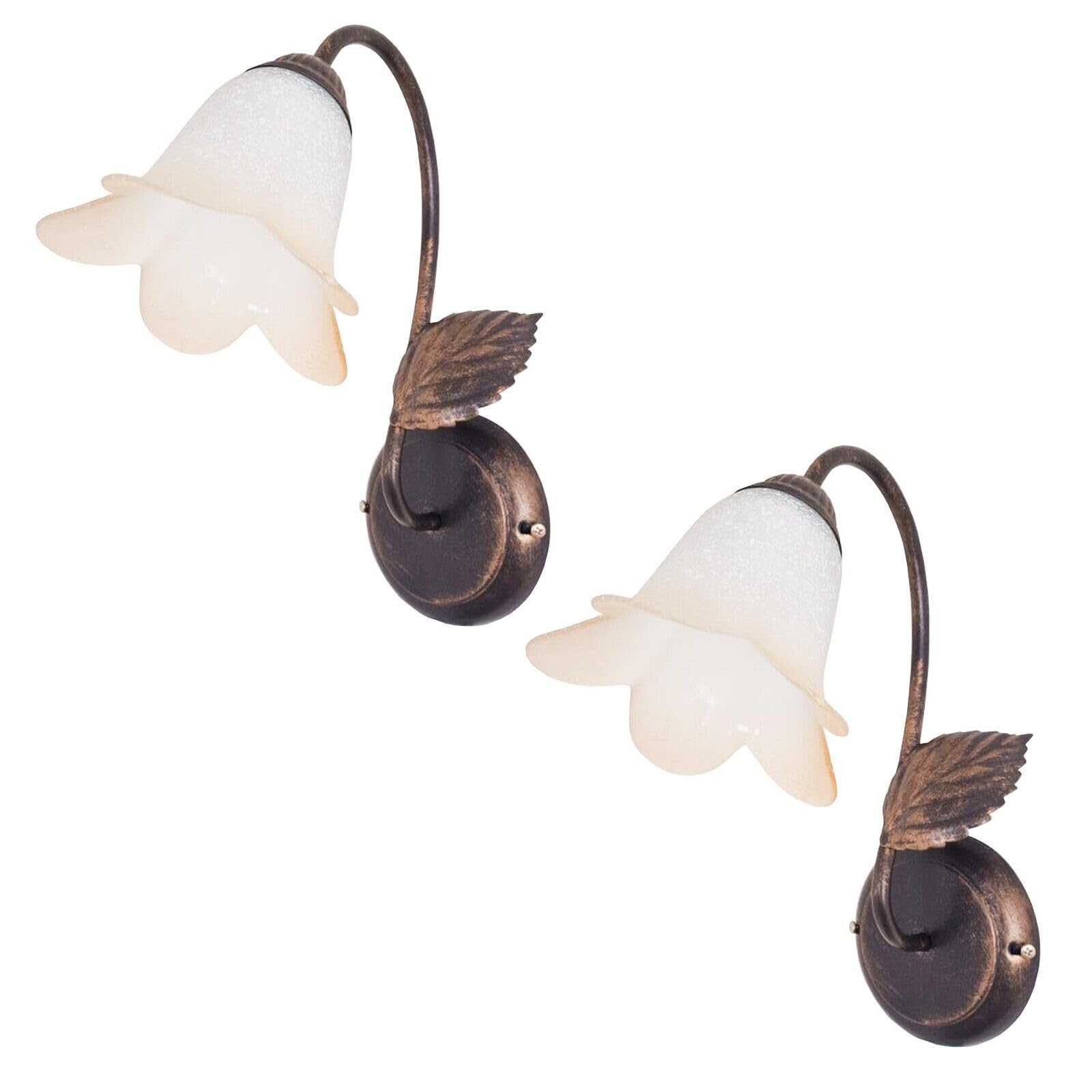 Lampada Da Tavolo Vintage MAKA Con Paralume In Vetro Artigianale – Attacco E14, Metallo Spazzolato, Foglie Decorative