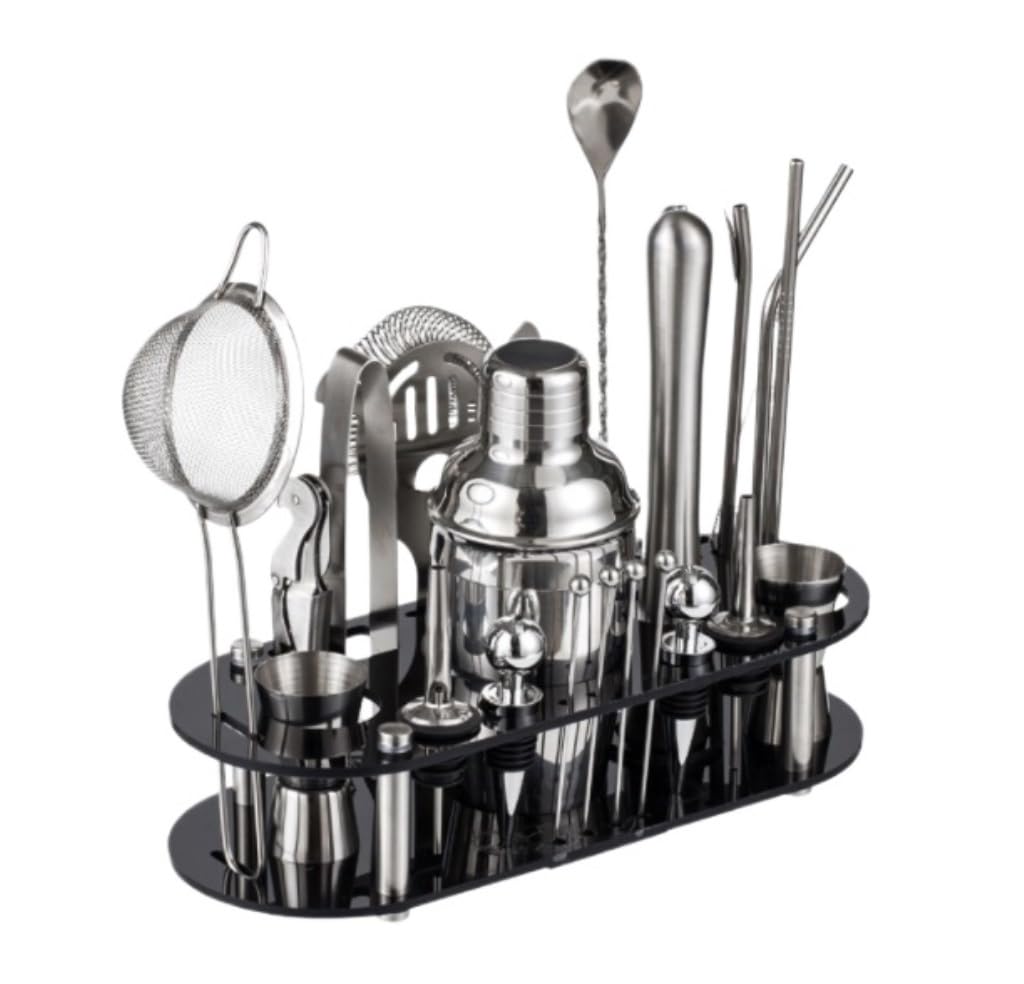 Set Cocktail Set Shaker Per Cocktail Kit Barista Set Da 23 Pezzi Set Di Strumenti Da Bar Con Supporto In Acrilico Set Da Bar Con Tutte Le Pratiche Barre Kit Cocktail (Color : A, Size : 550ml)