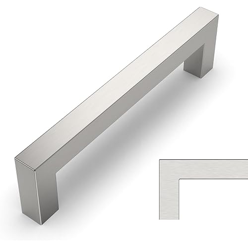 Amerdeco 10 Pack Brushed Satin Nickel Cabinet Pulls 5 Inch(128mm) Hole Centers Kitchen Cabinet Handles Cabinet Hardware Cupboard Handles Square Drawer Pulls SH0004
