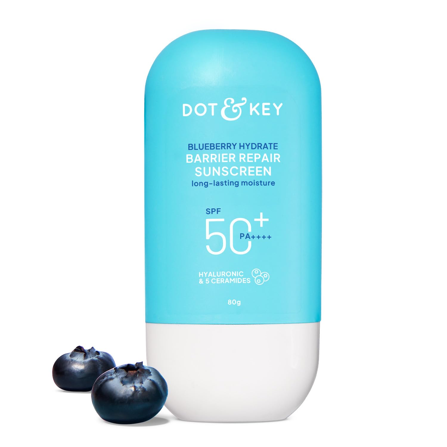 Dot & Key Blueberry Hydrate Barrier Repair Sunscreen SPF 50+, PA++++ | For Dry & Sensitive Skin | Non - Greasy Finish | No White Cast | UV & Blue Light Protection | Broad Spectrum| 80g