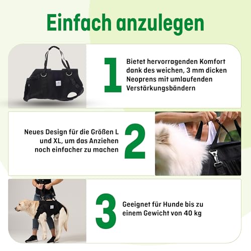 Nature Pet Ganzkörper Tragehilfe für Hunde aus 4 mm starkem Neopren/Durchgehende Tragehilfe mit stark gepolstertem Hebegurt – Ganzkörper-Hebegeschirr für Reha & Mobilität (L)