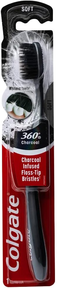 Colgate360 Charcoal Infused Toothbrush, Floss-Tip Bristles, Soft (Colors Vary) - 1 Count