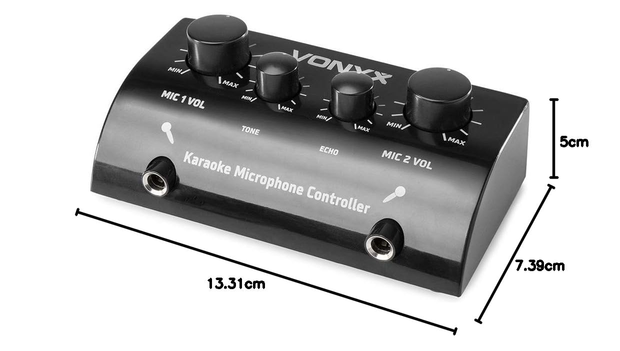 SkyTec AV430B Table de Mixage Écho Karaoké 2 Canaux avec 2 Microphones - Noir, Mixeur Sonorisation, Micros Filaires, Mélangeur à Écho Réglable, Soirée Karaoké, Contrôle Microphones, Jack 6,3mm
