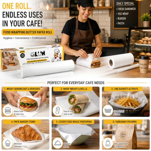 Image of GLUN 55Meter Roti Cover Wrapping Paper Roll, Non-Stick Back Food Wrapping Paper, Roti Wrapping, Baking Non-Stick, Re-Heatable, Oven Safe Paper