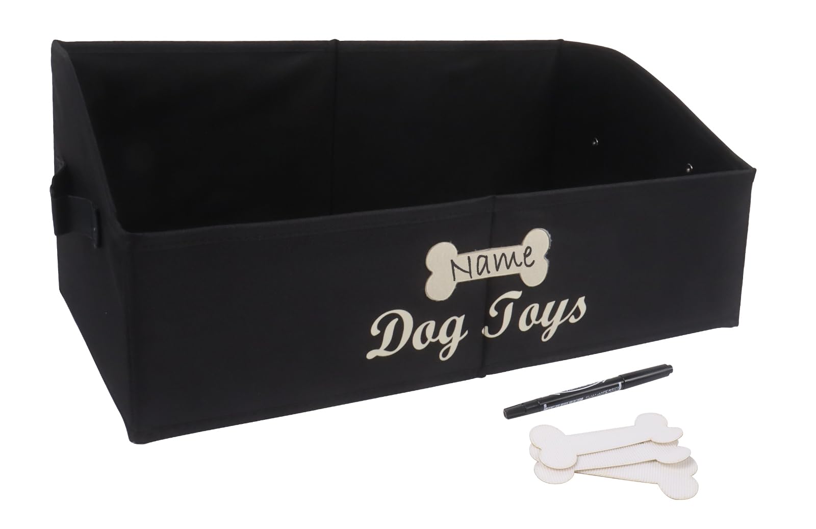 Brabtod Large Dog Toy Basket Collapsible Dog Toy Box Fabric Trapezoid Dog Toy Bin Storage for organizing pet Toys/Blankets/leashes/Rope Toys/Clothing-Can be Personalized-Black
