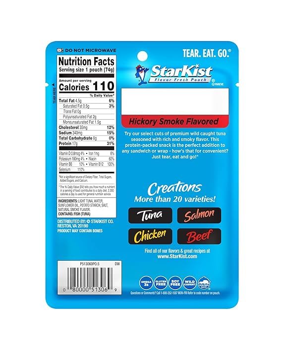 Image of StarKist Tuna Creations Variety Pack, 3-Pack Trial (Hickory Smoked, Herb & Garlic, Sweet & Spicy), Ready-to-Eat Tuna Pouches, 13g-18g Protein, On-the-Go Snack or Meal