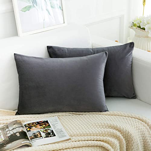 Image of 2 Pcs Reversible Velvet Pillow Covers Throw Pillow Case Soft Cozy Velvet Rectangle Home Decorative Throw Cushion Covers for Couch and Bed, Sofa (16x24 inch, Grey)