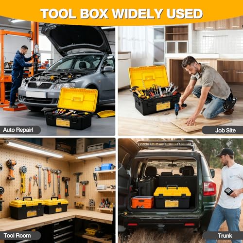 Image of 4 Pack Tool Box Heavy Duty Plastic Toolbox with Removable Trays & Dividers,Professional Lockable Portable Storage Box 13 inch15 inch17 inch19 inchOrganizers for Garage Workshop Jobsite Home Hand Power Craft Tools