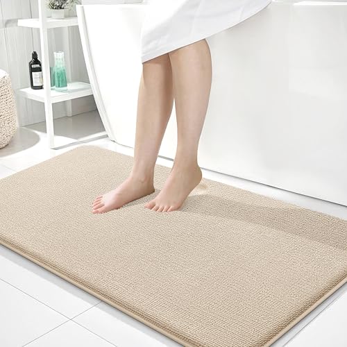 Image of OLANLY Thick Memory Foam Large Bathroom Rugs 45x27, Extra Soft Absorbent Bath Rug, Quick Dry Bath Mats, Non-Slip, Machine Washable Carpet for Bathroom, Tub and Shower, Home Decor Accessories, Beige