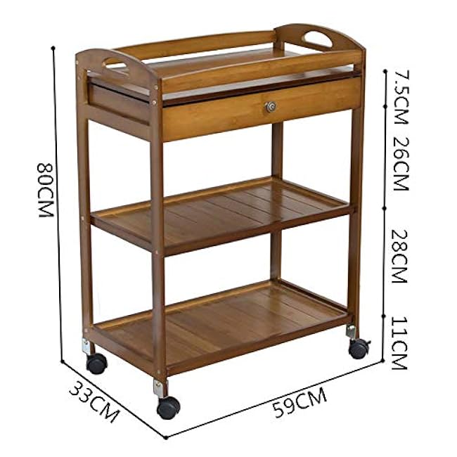 Movable Hand Trucks Storage,Kitchen Movable Trolleys, 3 Tier with Storage Drawer,Hotel Cart Ecart,Bamboo Beauty Salon Rolling Trolley Tool-sJovbYwp