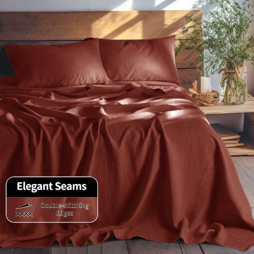 Image of LBRO2M 100% French Pure Linen Sheet Set 4Pcs, 16 inch Deep Pocket Queen Size