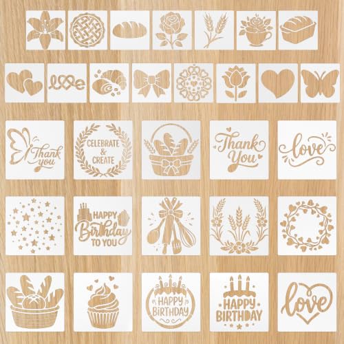 30 Pcs Bread Stencils for Sourdough Sourdough Stencils Bread Stencil Baking Mold Set for Template Cake Pie Cookie Decoration (30 Style 5.9 x 5.9 Inch 3 x 3 Inch)
