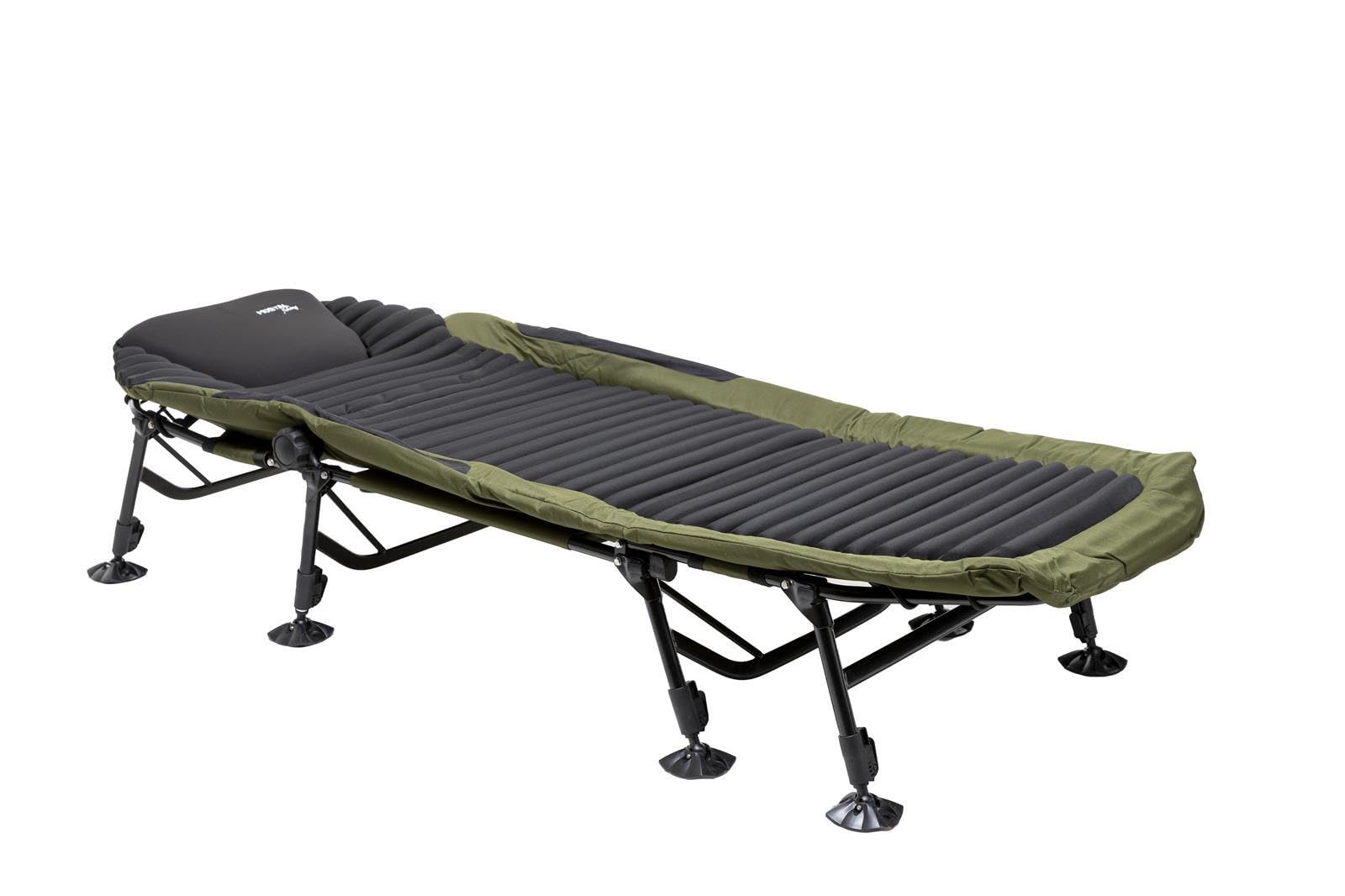 3D Bedchair 8-Bein Angelliege Camping Comfort Karpfenliege belastbar bis 160kg mit integriertem Kopfkissen