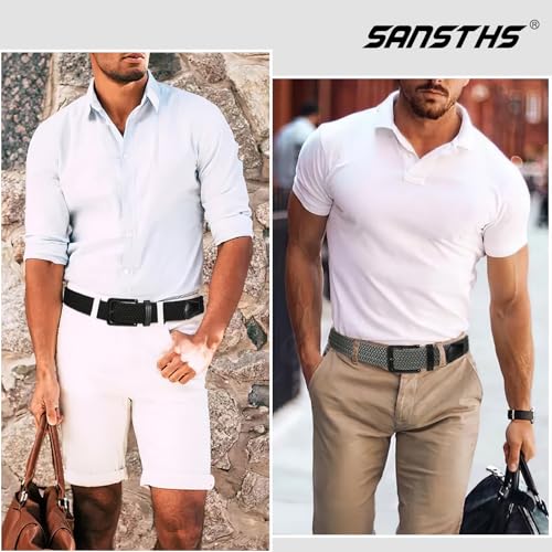 Image of SANSTHS Elastic Woven Golf Belt for Men, 1.3 inch Casual Stretch Braided Web Belt with Pin Buckle for Golf Jeans Casual Pants