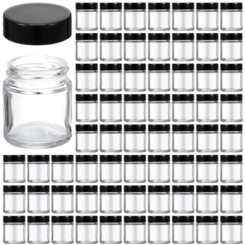 Aoriher 60 Pieces Glass Jars with Lids Clear Small Mason Empty Round Spice Wide Mouth Canning Storage Refillable Cosmetic Containers for Lotions Cream Powders (1 oz) clear and black HS-Aoriher-23870