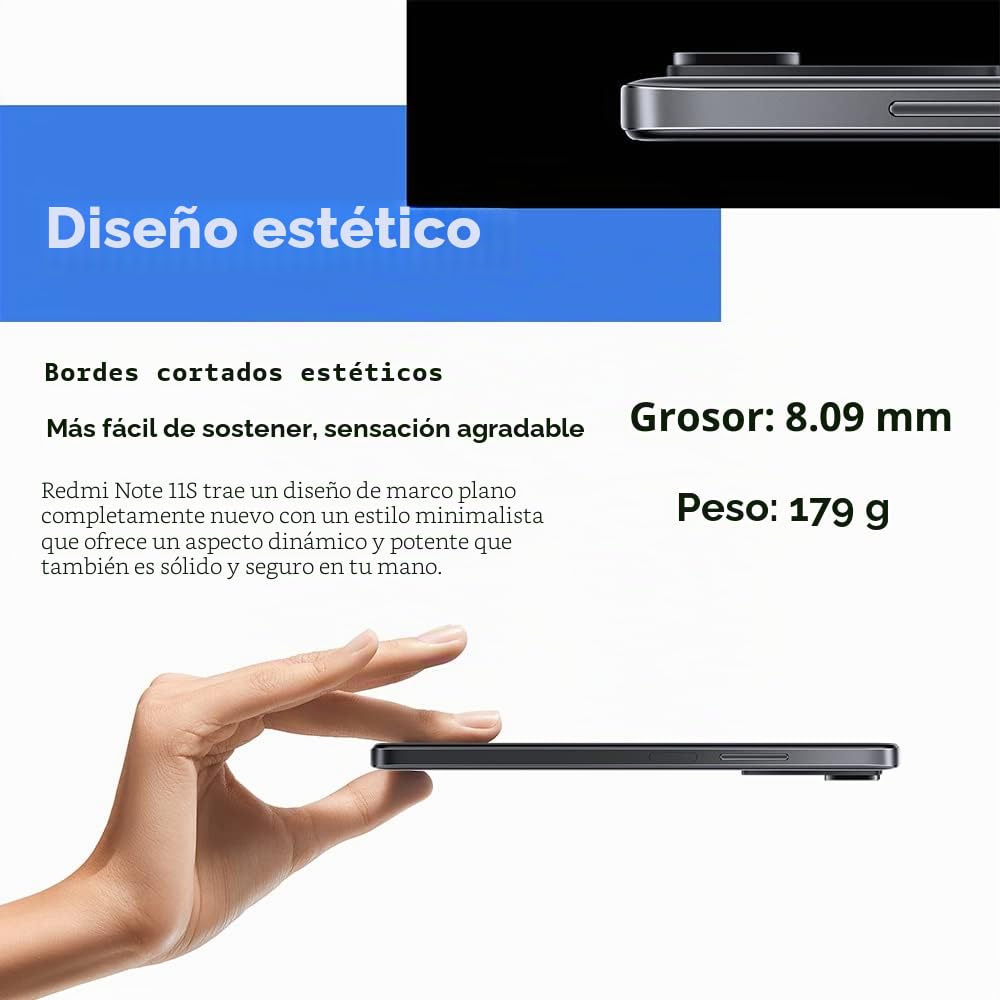 Xiaomi Redmi Note 11S Smartphone-4G, 6GB RAM/128GB ROM,6.43" AMOLED DotDisplay,procesador MediaTek Helio G96,cámara cuádruple AI de 108MP (Gris)