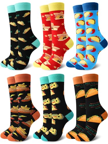 Xtinmee 6 Pairs Mexican Taco Socks for Men Women Cinco De Mayo Novelty Cotton Crew Socks Gift for Food Lovers Mexican Fiesta Day Party Favors