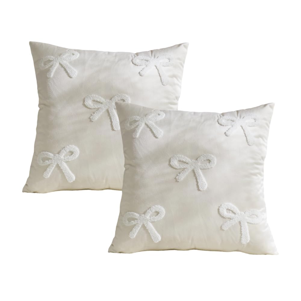 BDKMMS Pillow Sham Covers, 2Pcs 18 * 18Inch Cute Bow Throw Pillow Covers Farmhouse Cushion Cover for Sofa Couch Living Room Bedroom