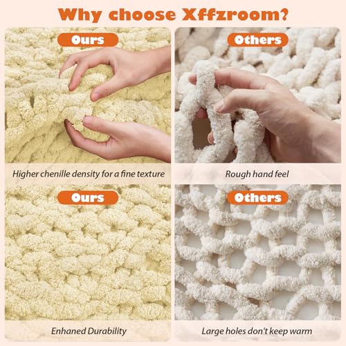 Chunky Knit Blanket Throw, 50x60inch Soft Chenille Yarn Throw, Handmade Warm Thick Cable Knit Crochet Blanket, Large Rope Knot Throw Blanket for Couch Bed Sofa,Beige - Image 4