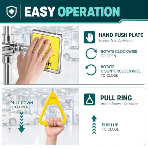 Image of 304 Stainless Steel Combination Emergency Eye Wash Station with Shower，OSHA Approved，ANSI Z358.1-2014 Standards with Emergency Sign, NPT Threads, Industrial Grade for First Aid