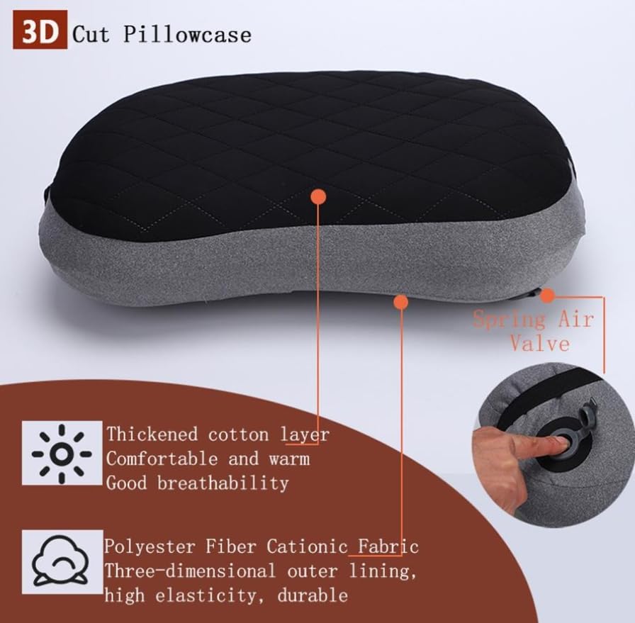 Luminexia Oreiller de Camping Gonflable,Oreiller de Plage Compressible Ultraléger avec Housse Amovible,Coussin de Voyage Ergonomique Confortable pour Le Soutien Lombaire du Cou