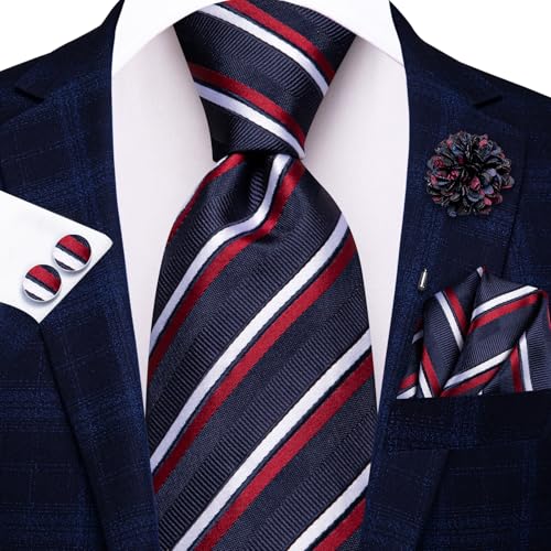 Image of Hi-Tie Men's Tie Lapel Pin Set Pocket Square Cufflinks Formal Woven Silk Tie Sets Wedding Party